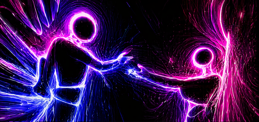 Psychedelisch koppel die hand uitreikt